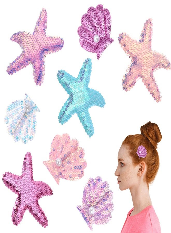 Elegaperma 8pcs Glitter Seashell Hair Clip,Starfish Hair Clips Set,Little Mermaid Hairs Accessories,Cute Starfish Hairs Accessories for Girls,Beach Sea Star Hairpins for Women Girls - Image 1